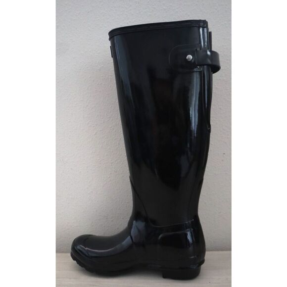 Hunter Men Sz 4 WMNs 5 Black Original Back Adjustable Gloss Tall Rain Boots - Picture 7 of 16